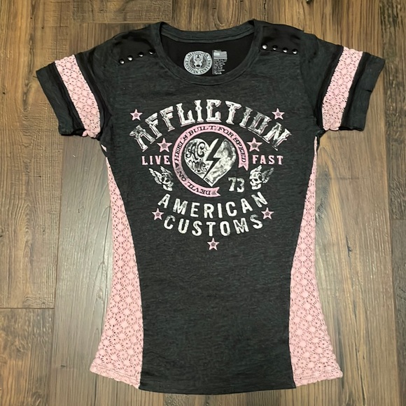 Affliction Tops - AFFLICTION AMERICAN CUSTOMS DEVIL ON WHEELS BUILT FOR SPEED TOP SIZE SMALL
